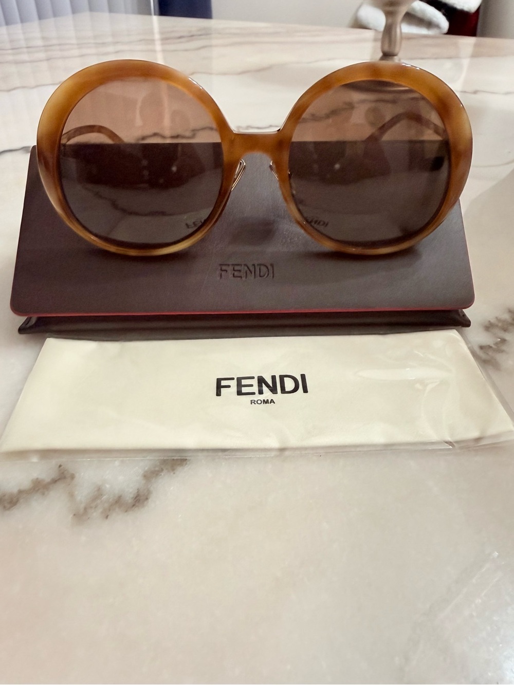 Fendi Women’s Round Tortoiseshell Sunglasses with Brown Gradient Lenses